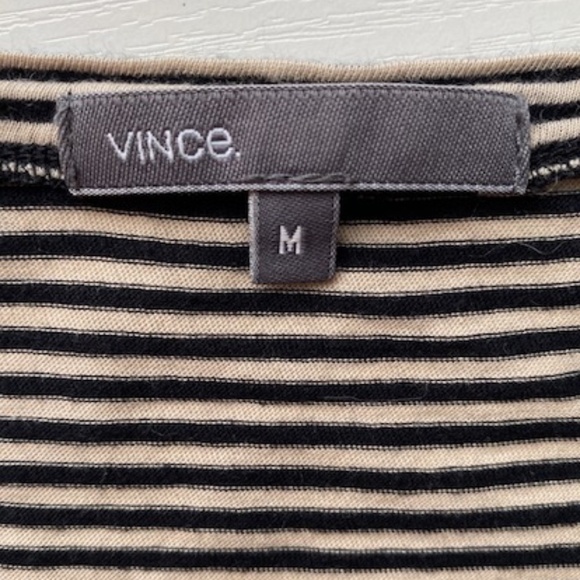 VINCE Pima Cotton Cap Sleeve Ruched Tee Black and Tan Stripes Size M - Picture 5 of 10